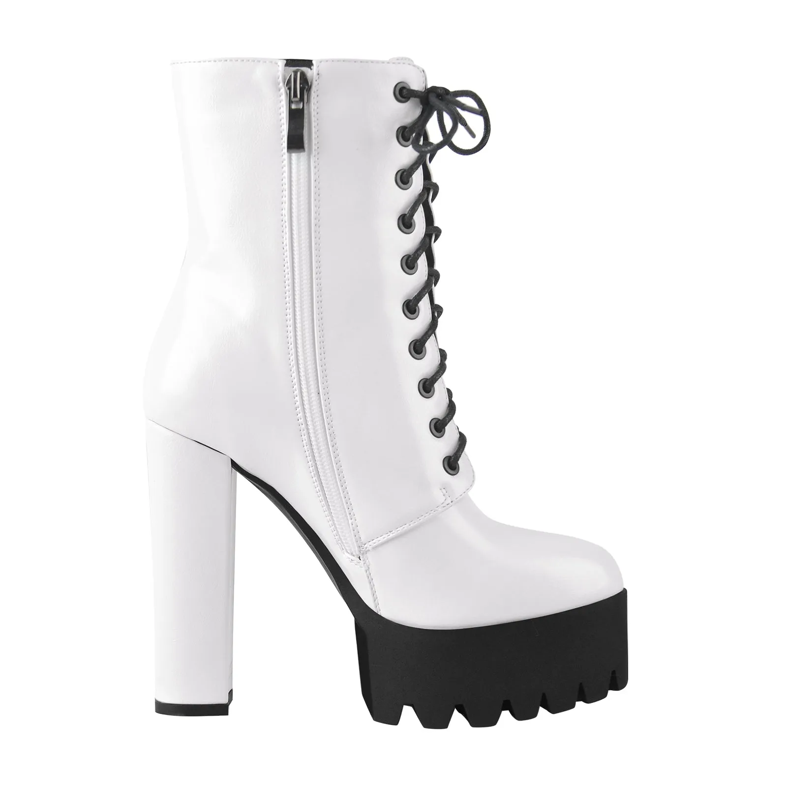 Lace Up White Platform Chunky Heels Zipper Boots sold by Onlymaker product image thumbnail 3