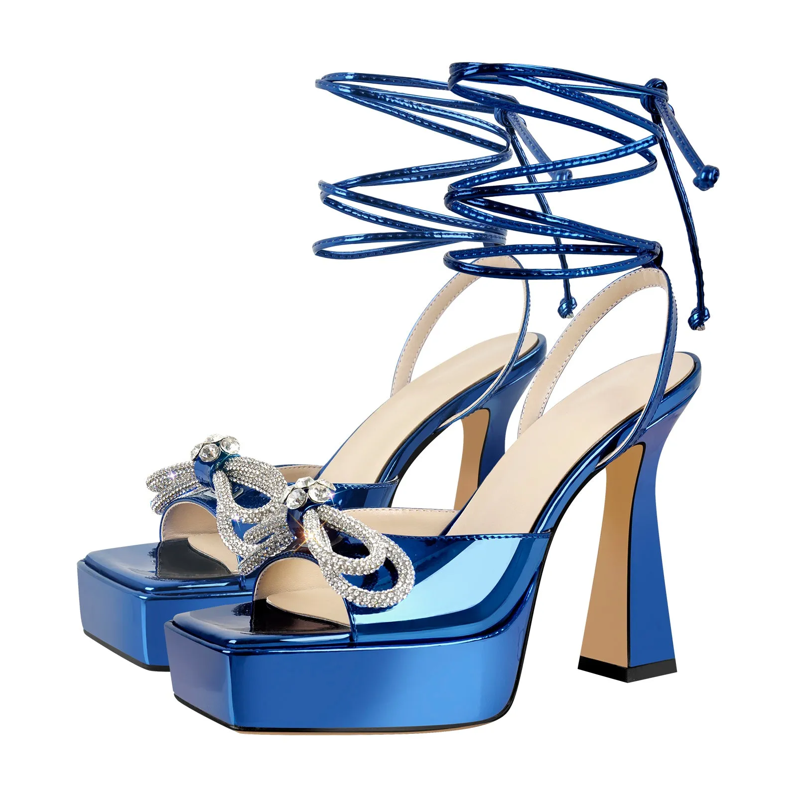 Rhinestone Bow Ankle Strap Platform Sandals sold by Onlymaker product image thumbnail 2