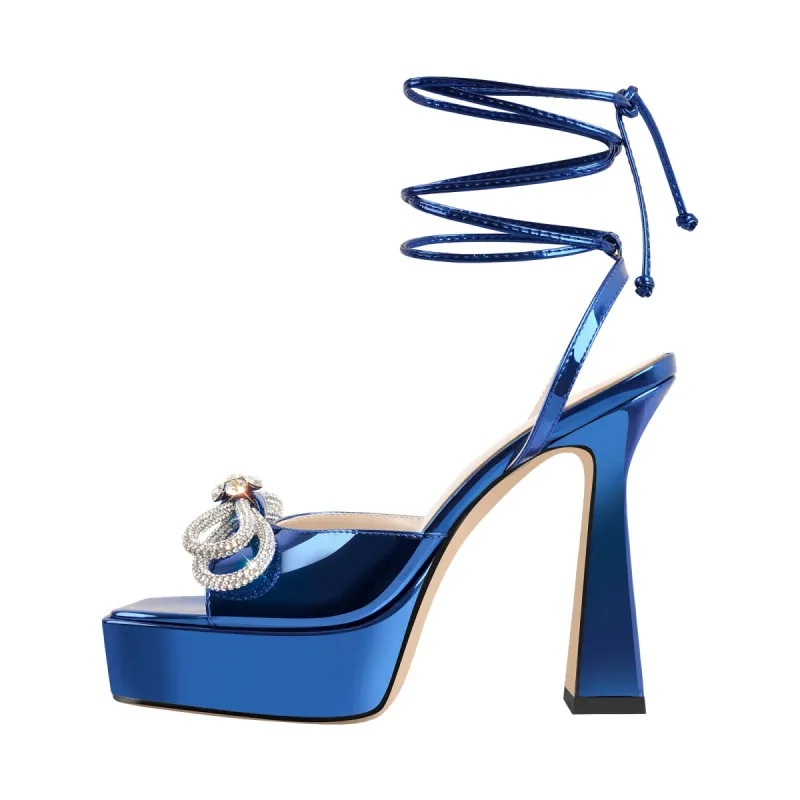 Rhinestone Bow Ankle Strap Platform Sandals sold by Onlymaker