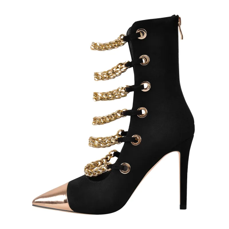 Metal Chain Pointed Toe High Boots sold by Onlymaker