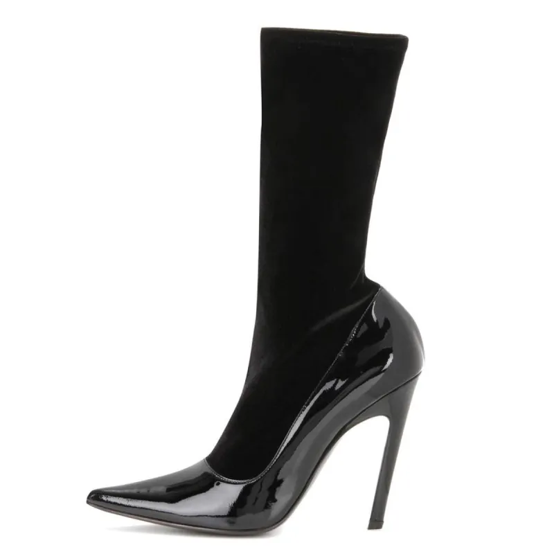 Pointed Toe Velvet Stretch Stiletto Mid-Calf Boots sold by Onlymaker