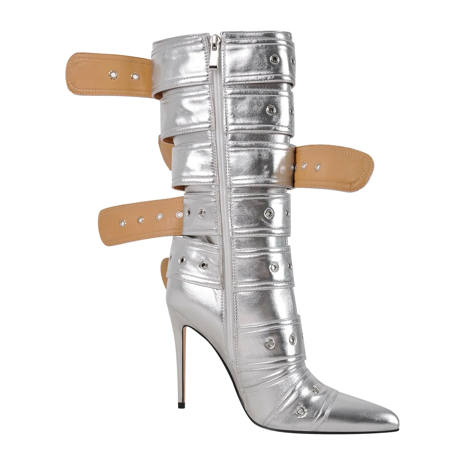 Metallic Pointed Toe Buckles Stiletto Ankle Boots sold by Onlymaker product image thumbnail 3