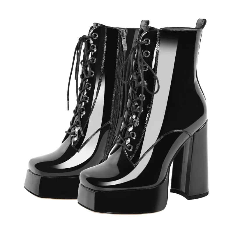Chunky Heels Platform Lace up Metallic Ankle Boots sold by Onlymaker