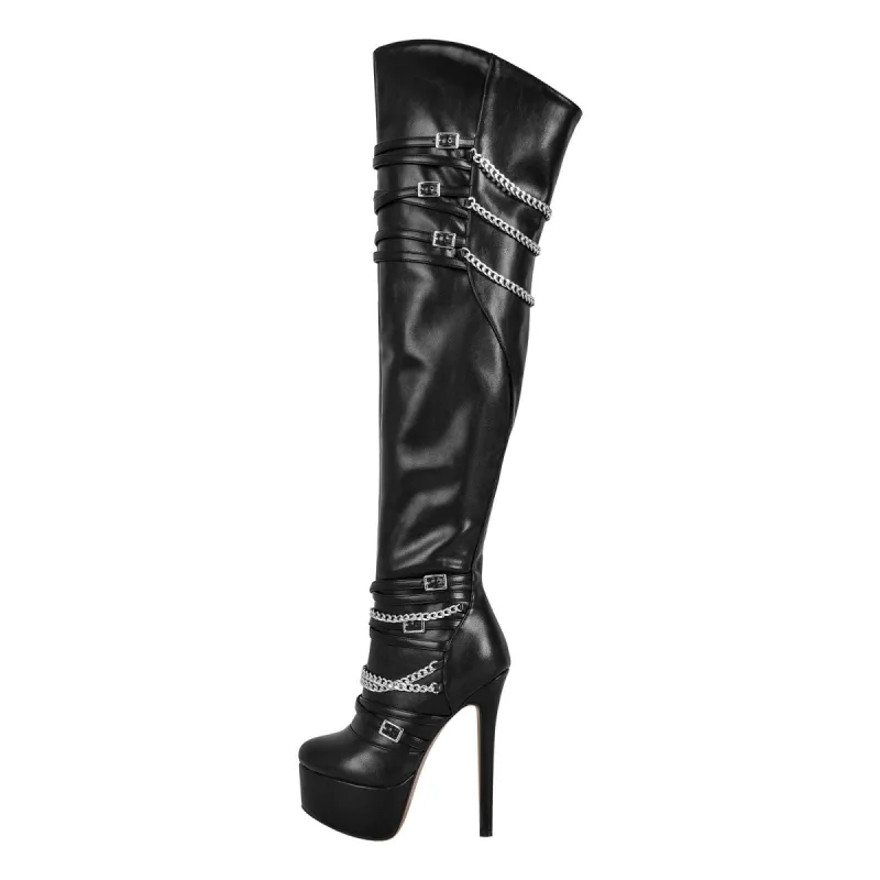 Chain Round Toe Platform Stilettos Over The Knee Boots sold by Onlymaker