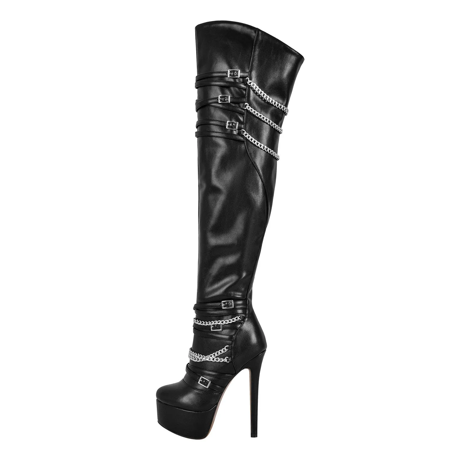 Chain Round Toe Platform Stilettos Over The Knee Boots sold by Onlymaker