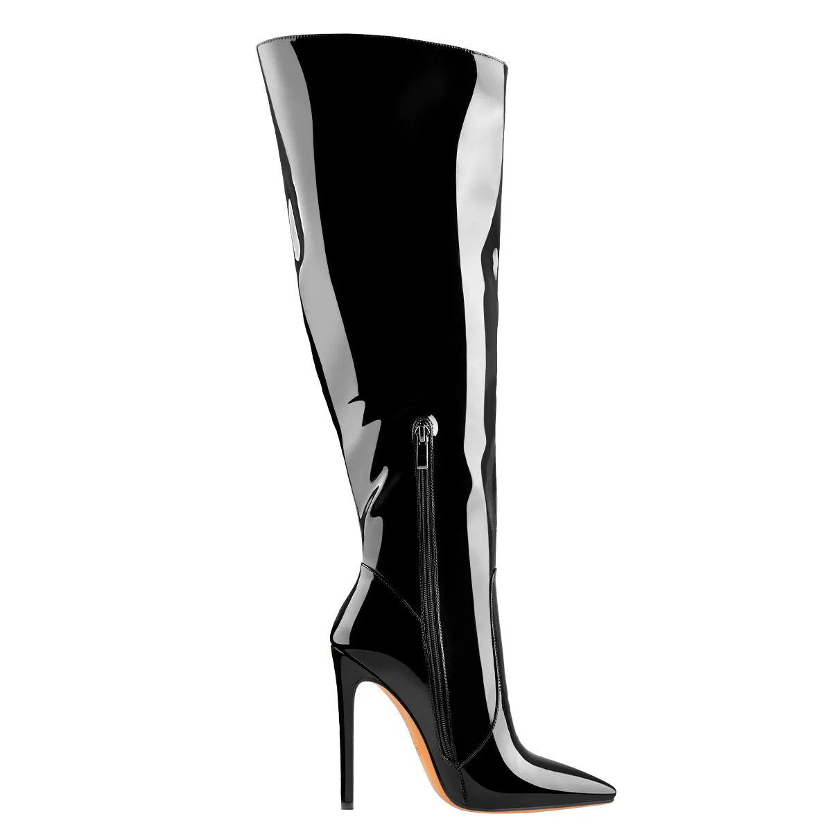 Black Patent Leather Zip Pointed Toe Knee High Boots sold by Onlymaker product image thumbnail 3