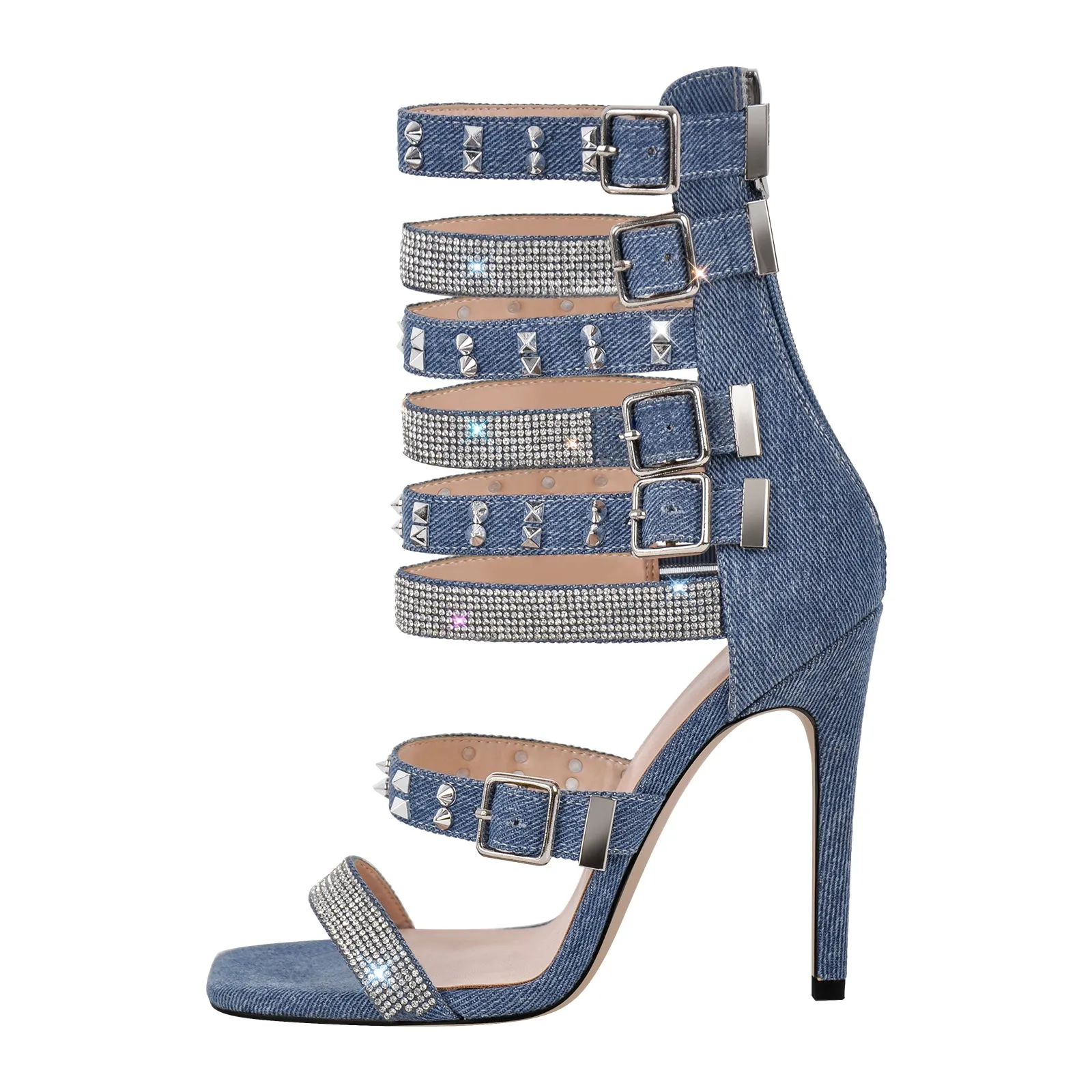 Denim Hollow Rivet Buckle Strap Bootie Sandals sold by Onlymaker
