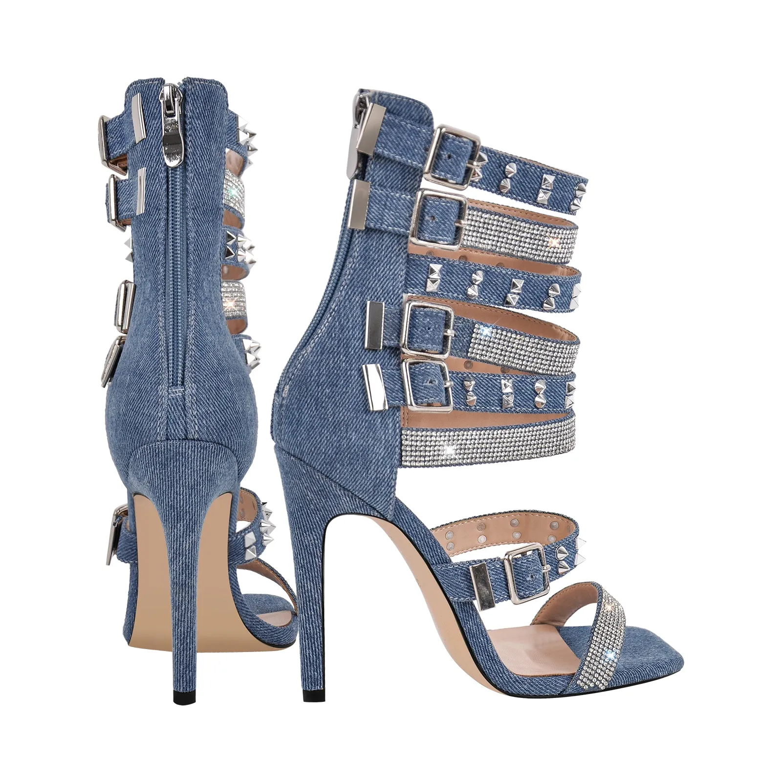 Denim Hollow Rivet Buckle Strap Bootie Sandals sold by Onlymaker product image thumbnail 3