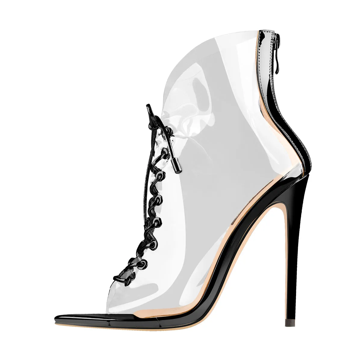 Open Toe Black Lace up Transparent Zip Ankle Sandals Boots sold by Onlymaker