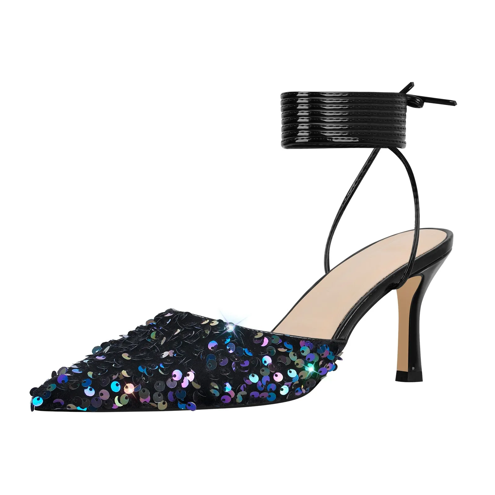 Pointed Toe Sequin Lace Up Pumps sold by Onlymaker product image thumbnail 5