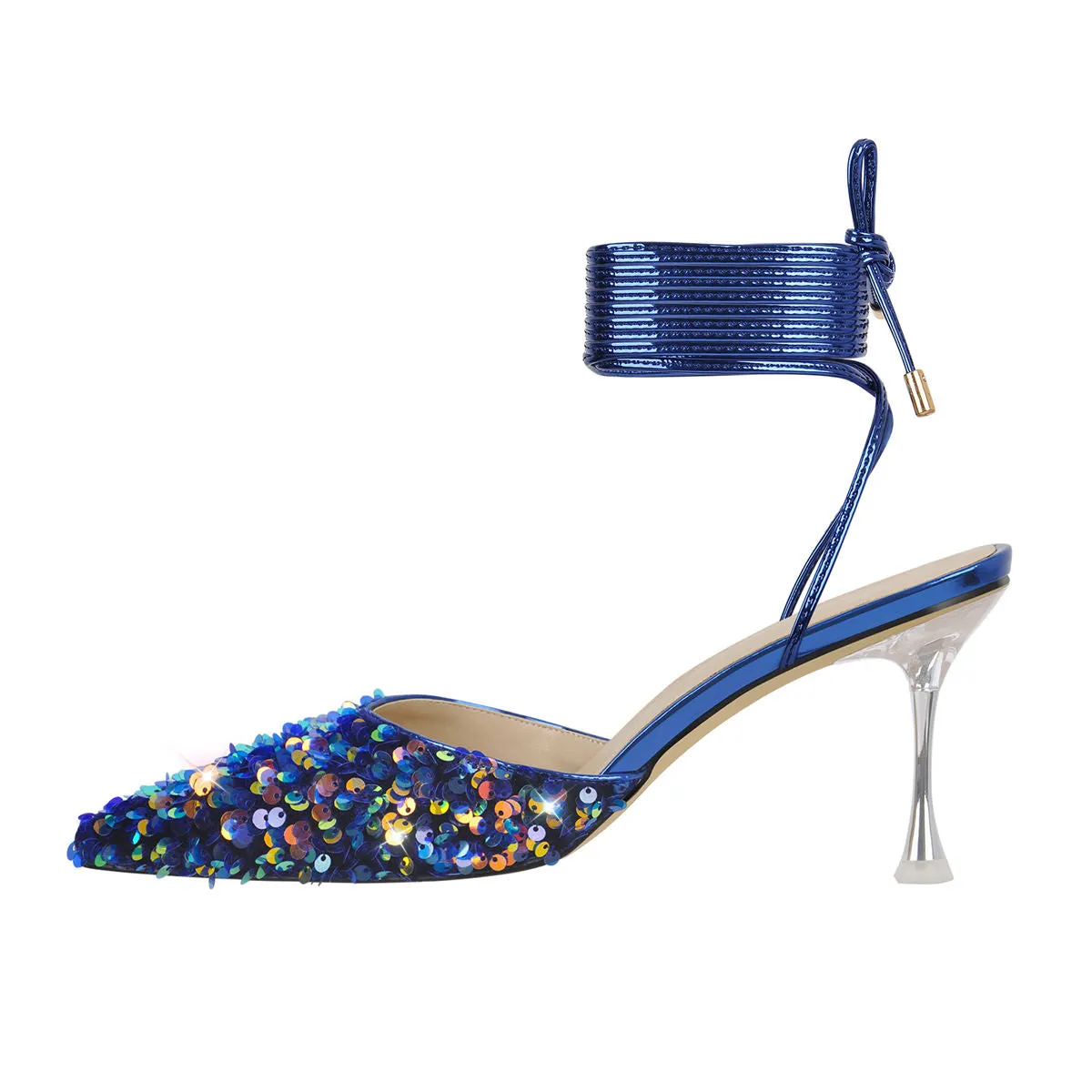 Pointed Toe Sequin Lace Up Pumps sold by Onlymaker product image thumbnail 3