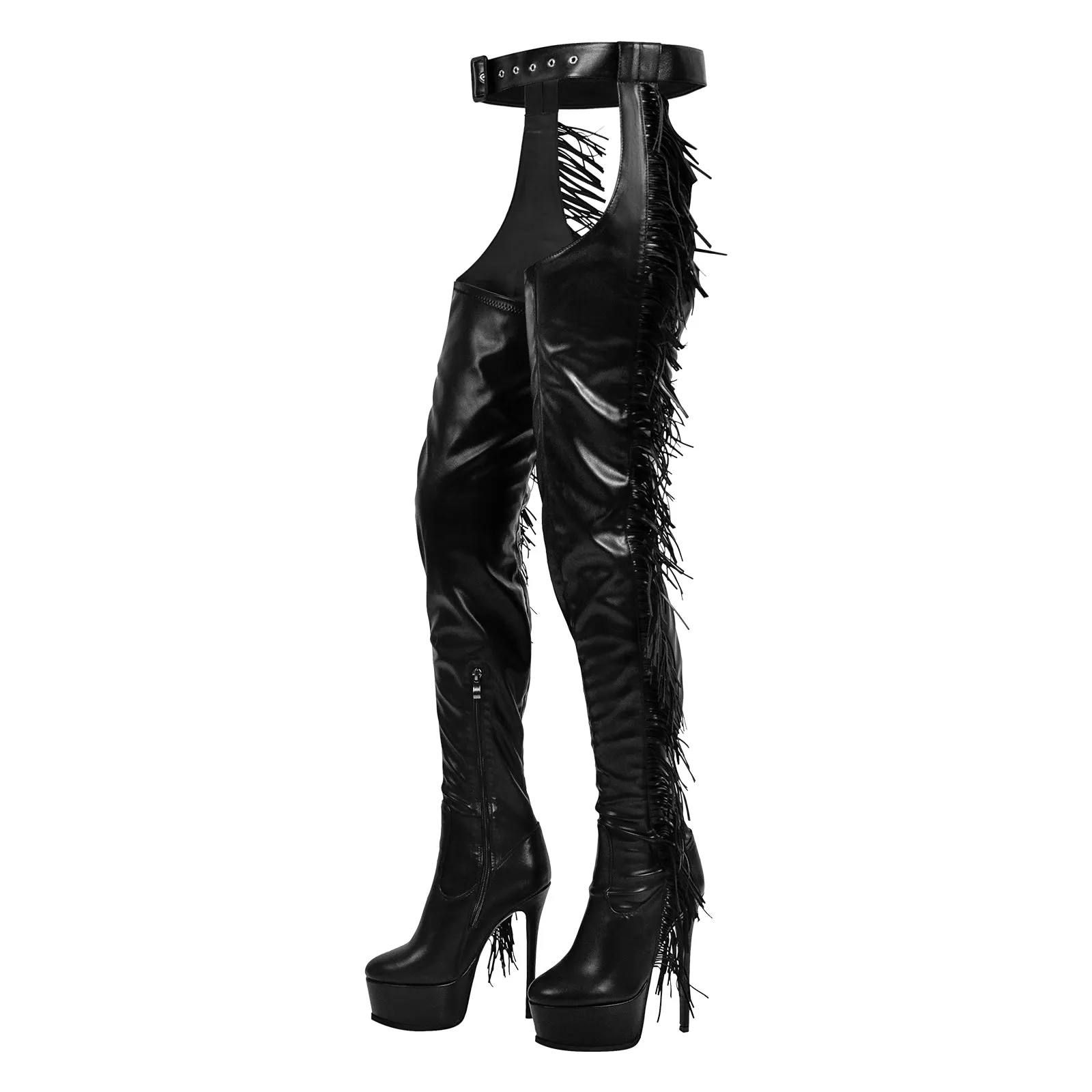 Black Side Fringe Stiletto Heeled Pant Boots sold by Onlymaker