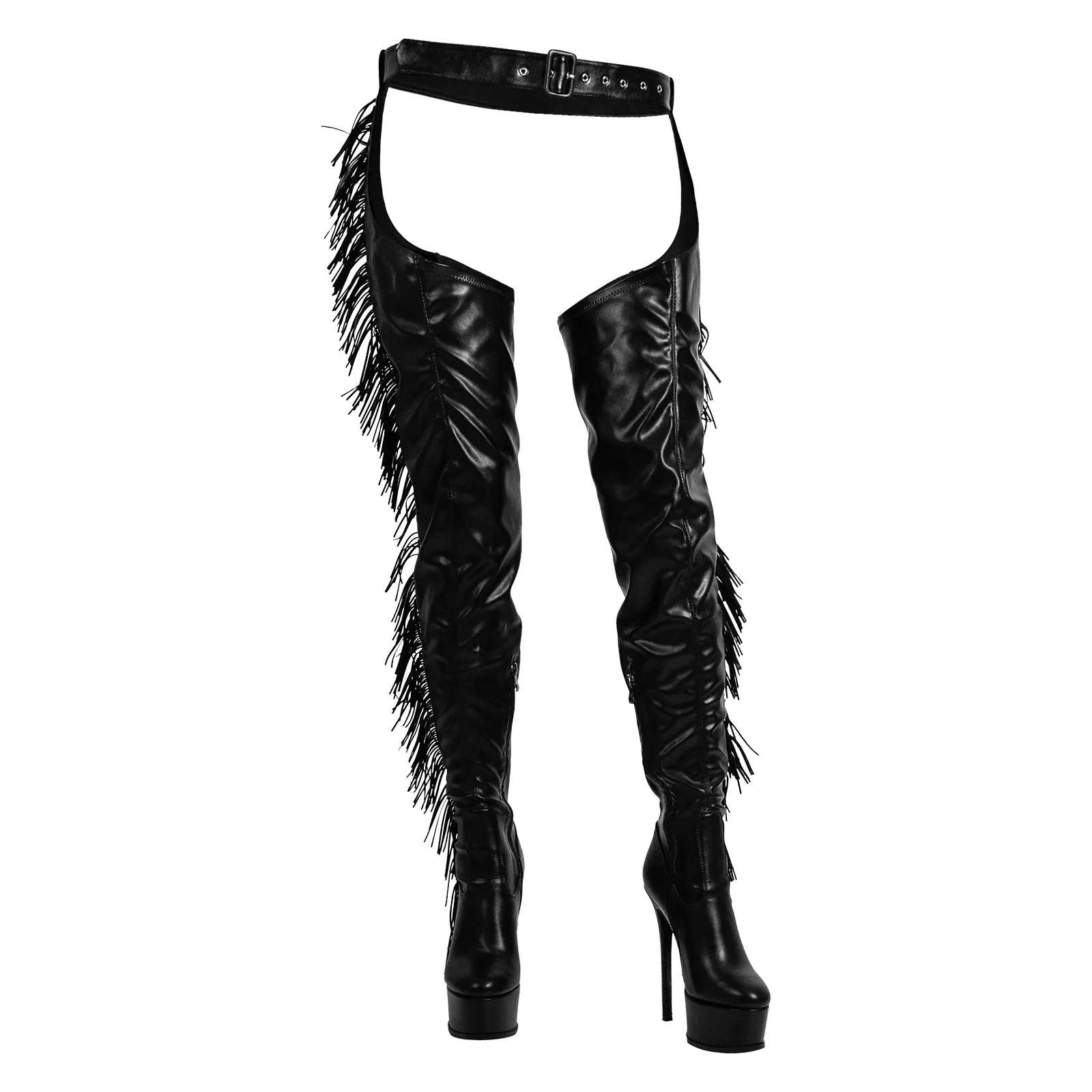 Black Side Fringe Stiletto Heeled Pant Boots sold by Onlymaker product image thumbnail 4