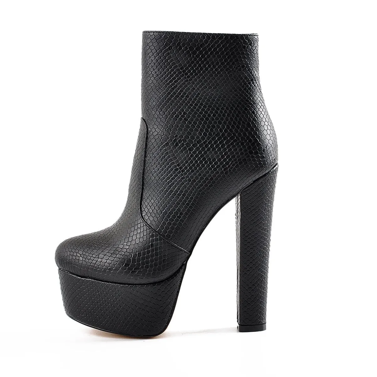 Black Platform Round Toe Chunky Heel Ankle Boots sold by Onlymaker product image thumbnail 5