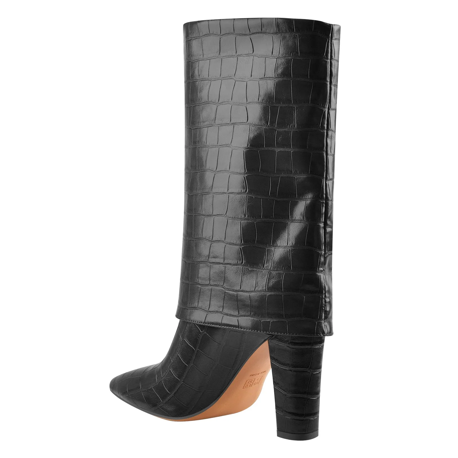 Black Pointed Toe Stone Chunky Heels Winter Boots sold by Onlymaker product image thumbnail 4