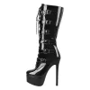 Black Patent Leather Platform Lace Up Knee High Boots sold by Onlymaker