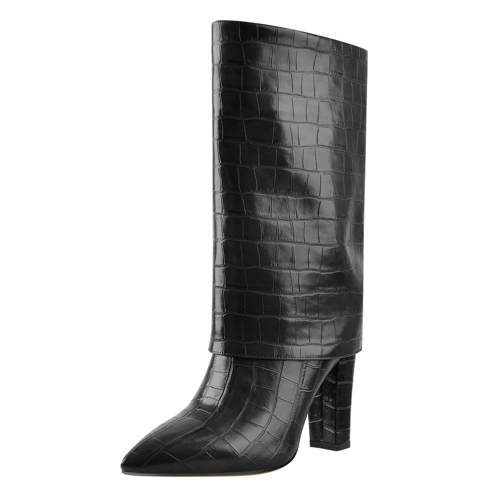 Black Pointed Toe Stone Chunky Heels Winter Boots sold by Onlymaker product image thumbnail 2