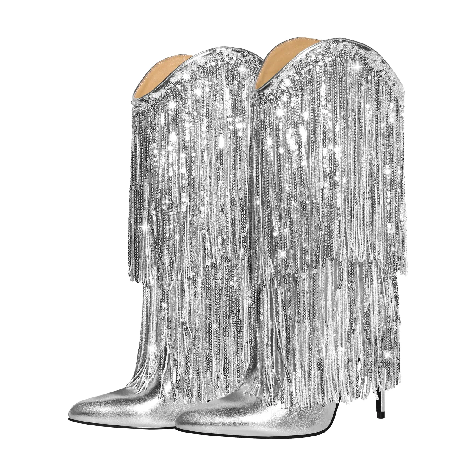 Pointed Toe Stilettos Sequin Fringe Boots sold by Onlymaker product image thumbnail 5