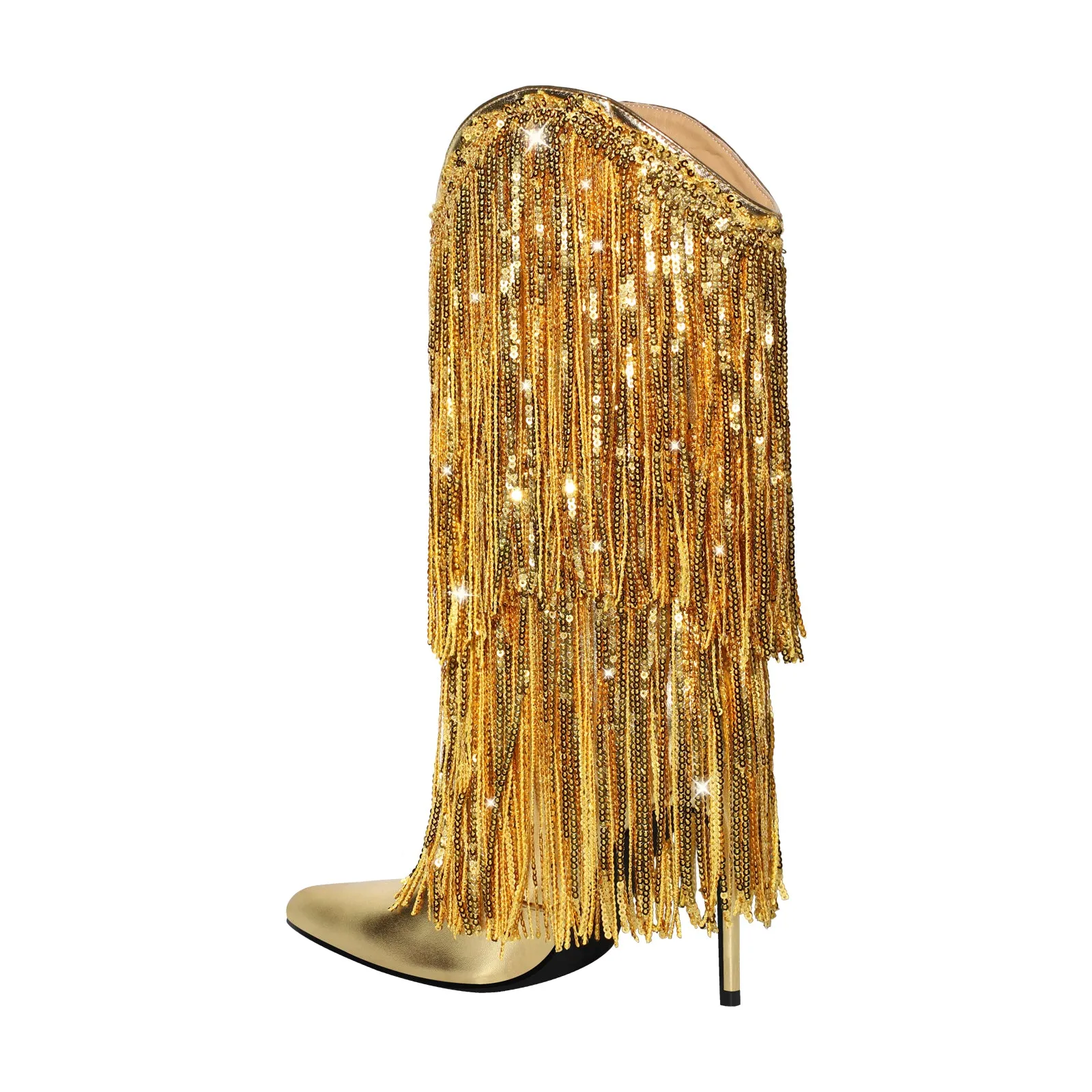 Pointed Toe Stilettos Sequin Fringe Boots sold by Onlymaker product image thumbnail 4