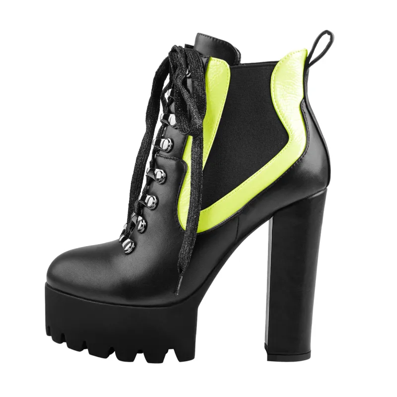 Round Toe Platform Chunky Heels Stitching Stretch Ankle Boots sold by Onlymaker