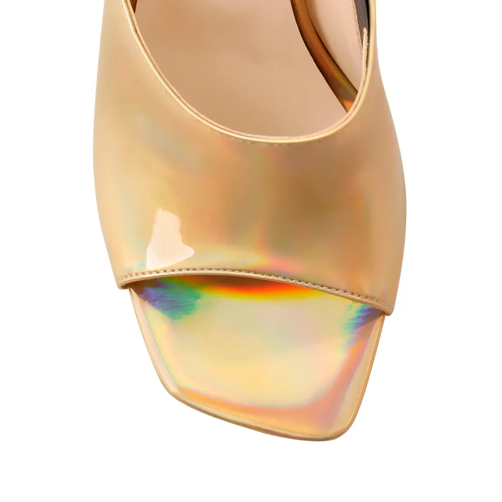 Golden Holographic Transparent Tapered Heel Sandals Mules sold by Onlymaker product image thumbnail 3