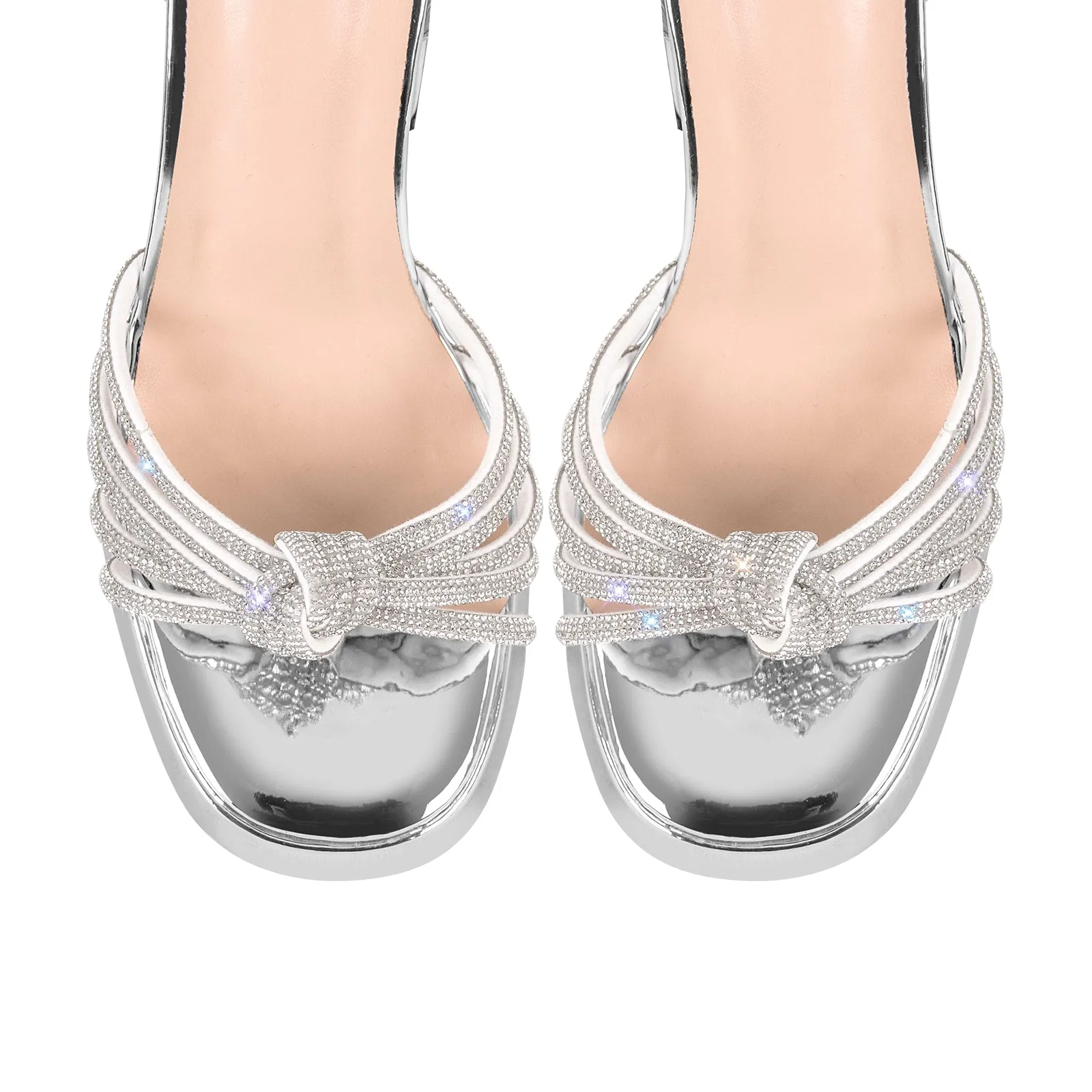 Metallic Chunky Heel Rhinestone Strap Sandals sold by Onlymaker product image thumbnail 3