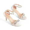 Rhinestone Embellished Ankle Strap White Sandals sold by Onlymaker