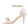 Rhinestone Embellished Ankle Strap White Sandals sold by Onlymaker