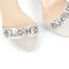 Rhinestone Embellished Ankle Strap White Sandals sold by Onlymaker