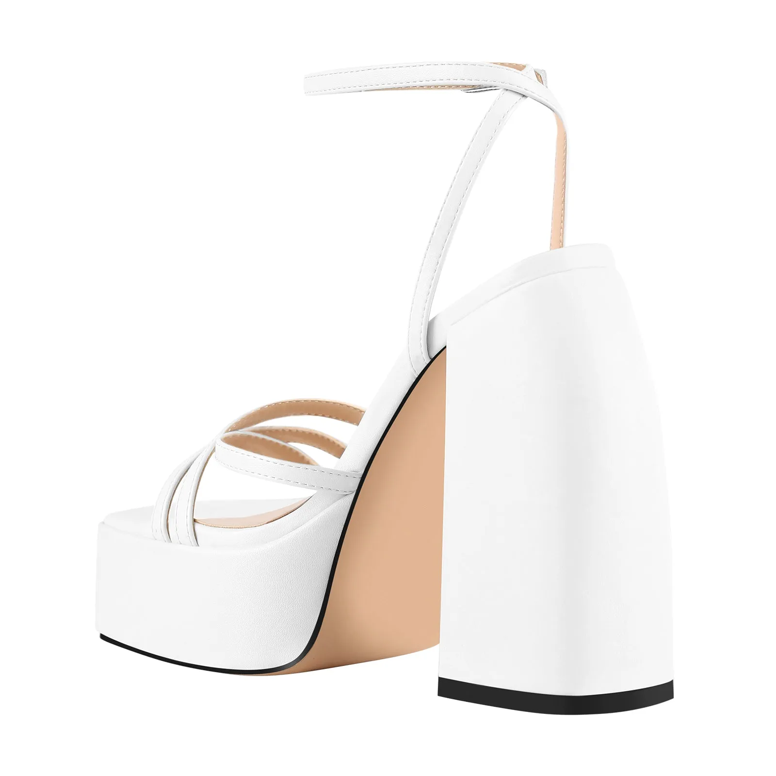 White Ankle Strap Platform Chunky Heels Sandals sold by Onlymaker product image thumbnail 3