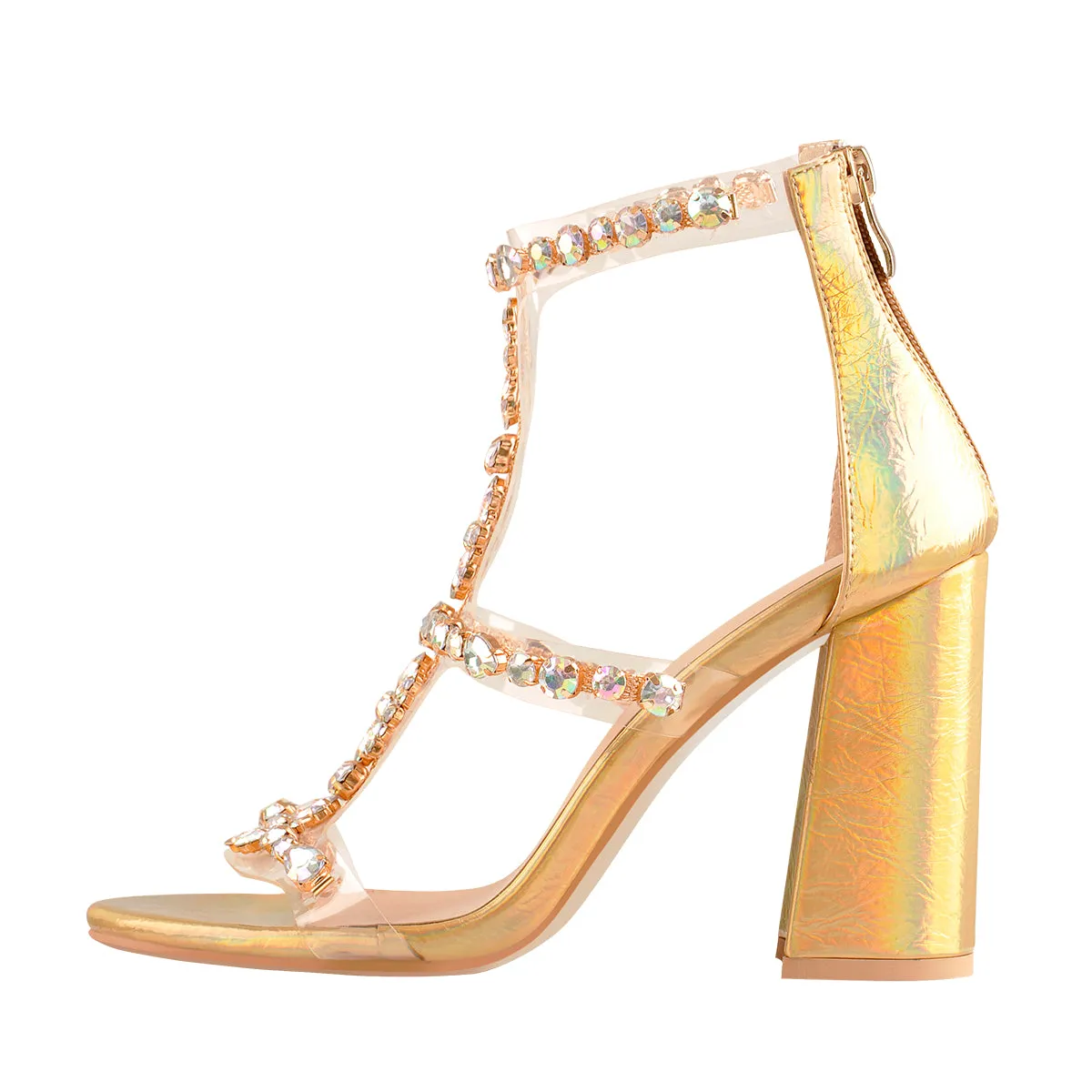 Open Toe Gem Rhinestone Transparent Strap Cutout Chunky Square Heel Sandals sold by Onlymaker product image thumbnail 2