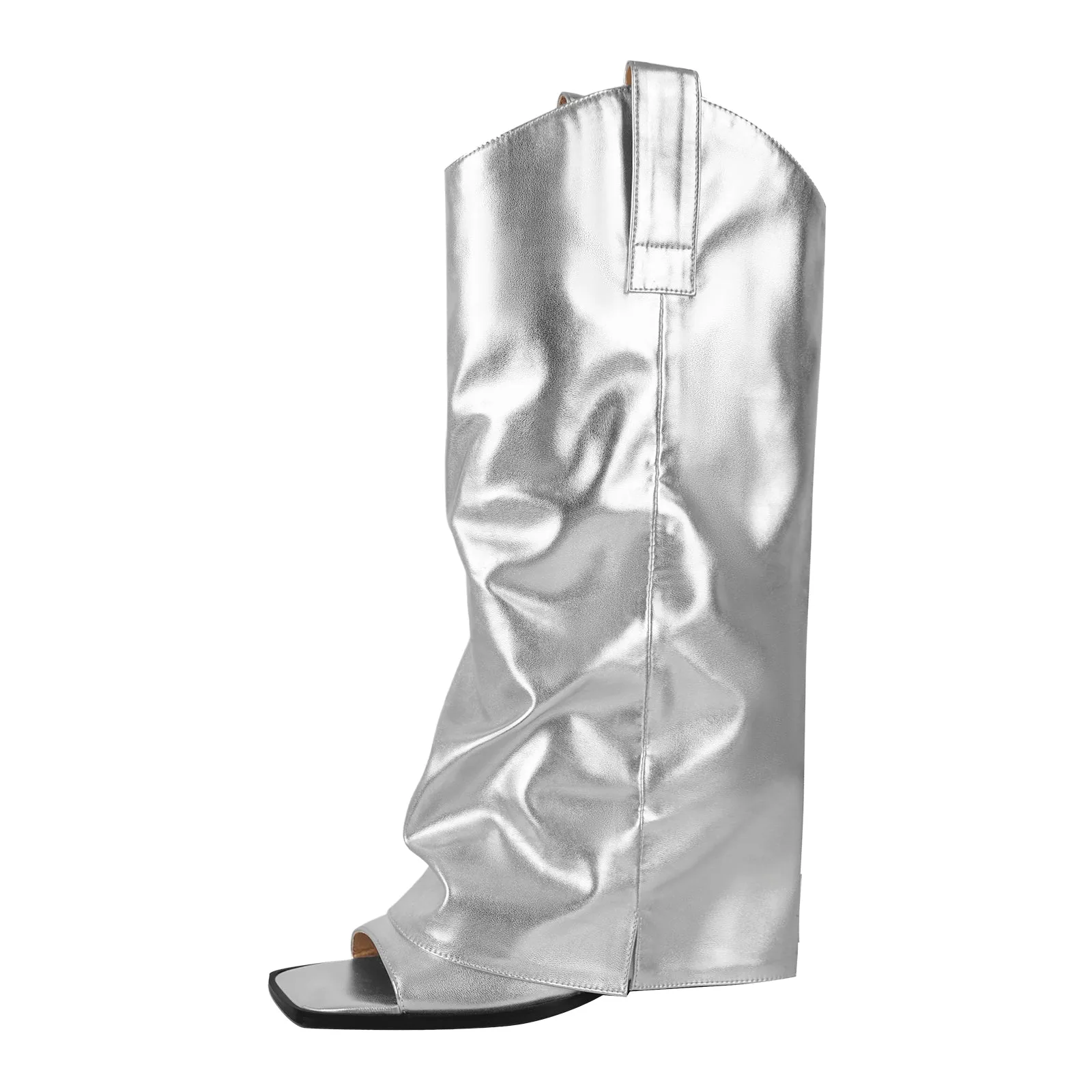 Metallic Square Toe Wedge Heel Fold Over Sandal Boots sold by Onlymaker product image thumbnail 2