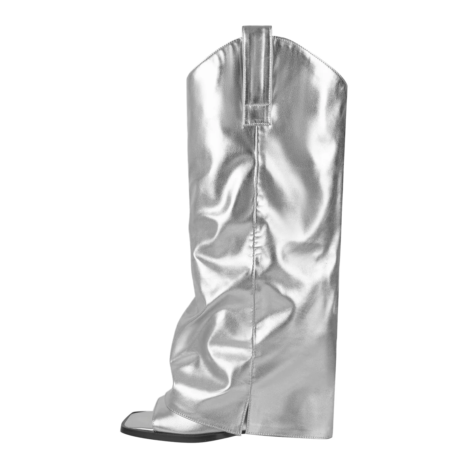 Metallic Square Toe Wedge Heel Fold Over Sandal Boots sold by Onlymaker