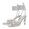 Rhinestone Lace-Up Silver Heels Sandals sold by Onlymaker