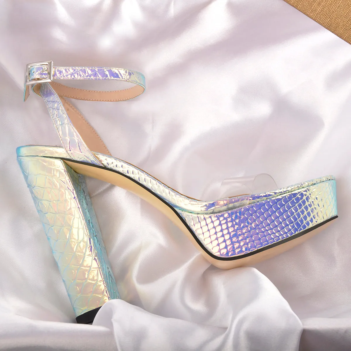 Iridescent Snake Print Platform Chunky Heels Sandals sold by Onlymaker product image thumbnail 2