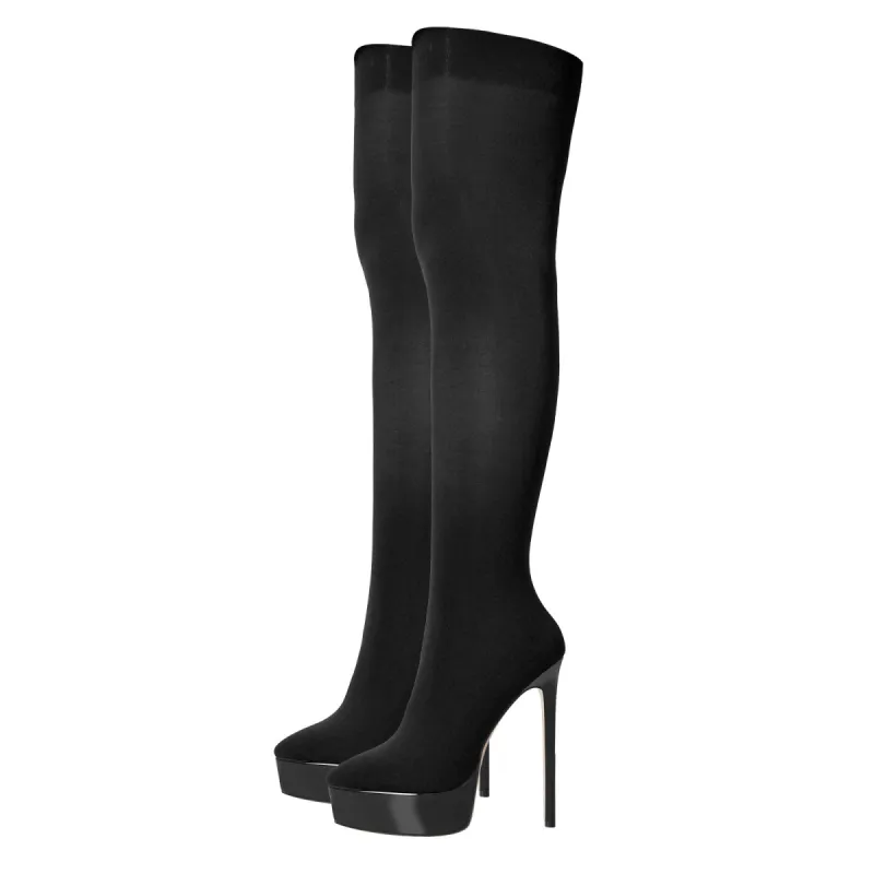 Black Platform High Heel Over the Knee Boots sold by Onlymaker