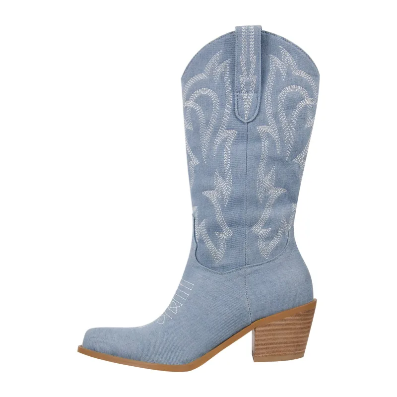 Embroidery Mid-Calf Cowboy Boots sold by Onlymaker