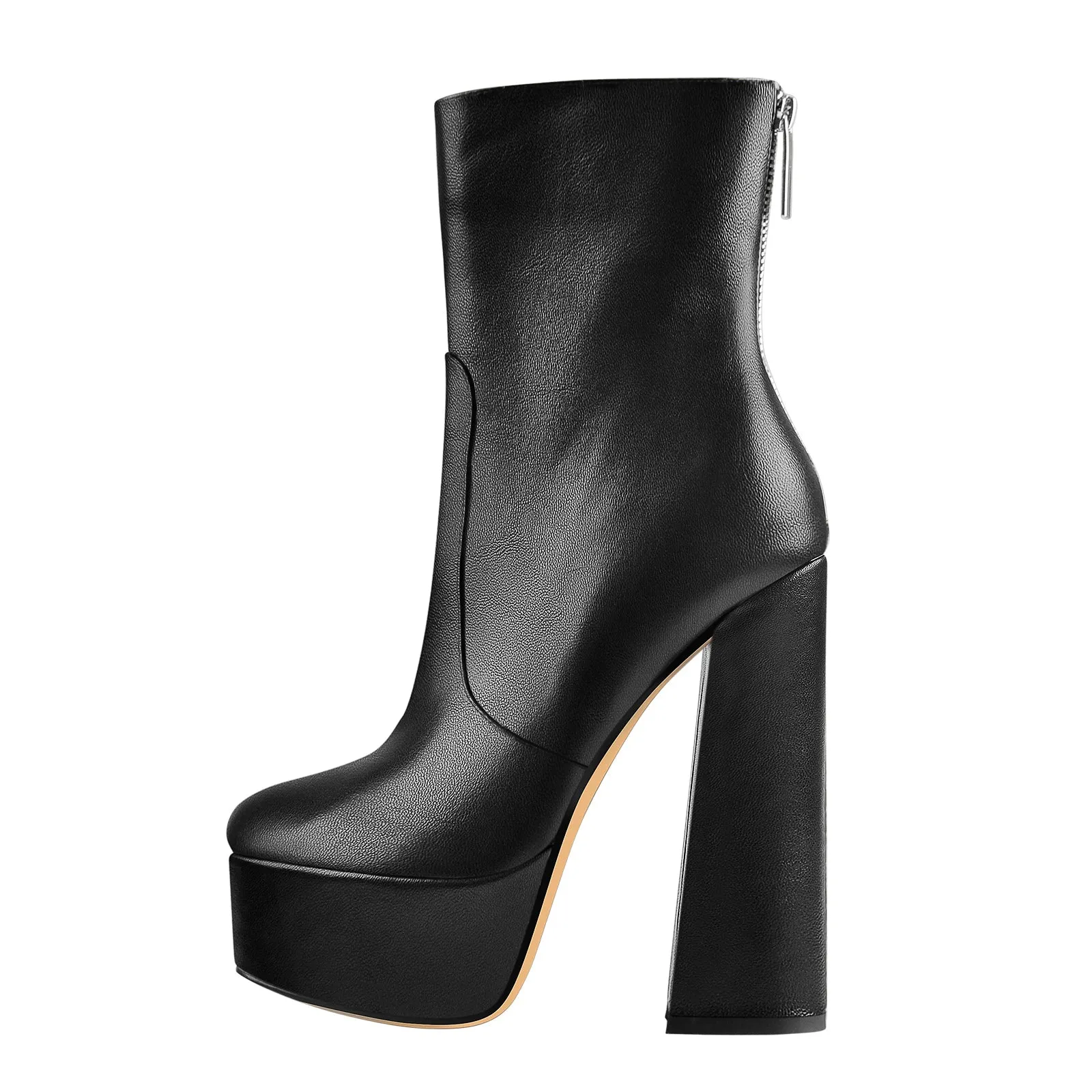Round Toe Matte Black Platform Chunky Heels Ankle Zipper Boots sold by Onlymaker