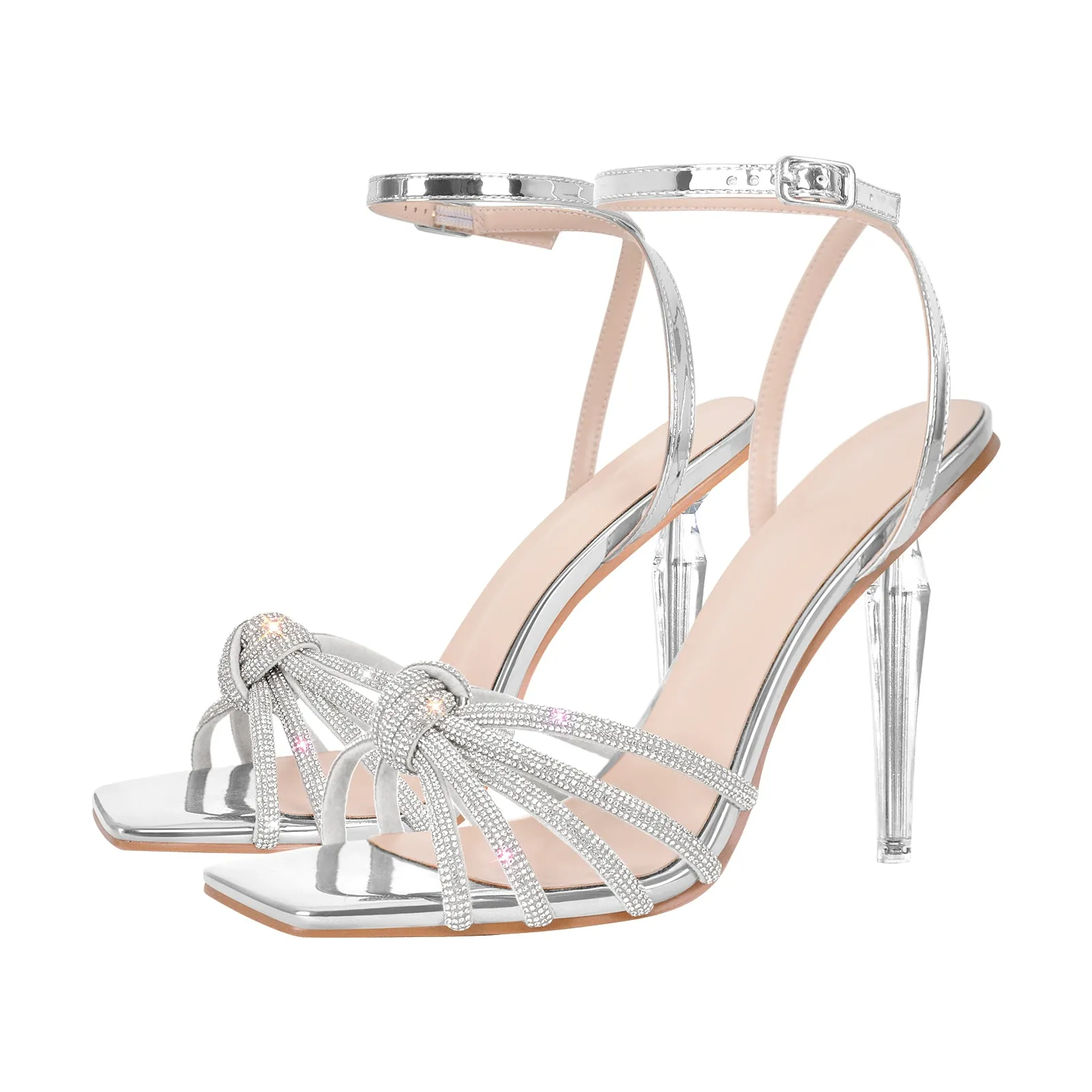 Square Toe Rhinestone Strap Clear Heel Sandals sold by Onlymaker product image thumbnail 3