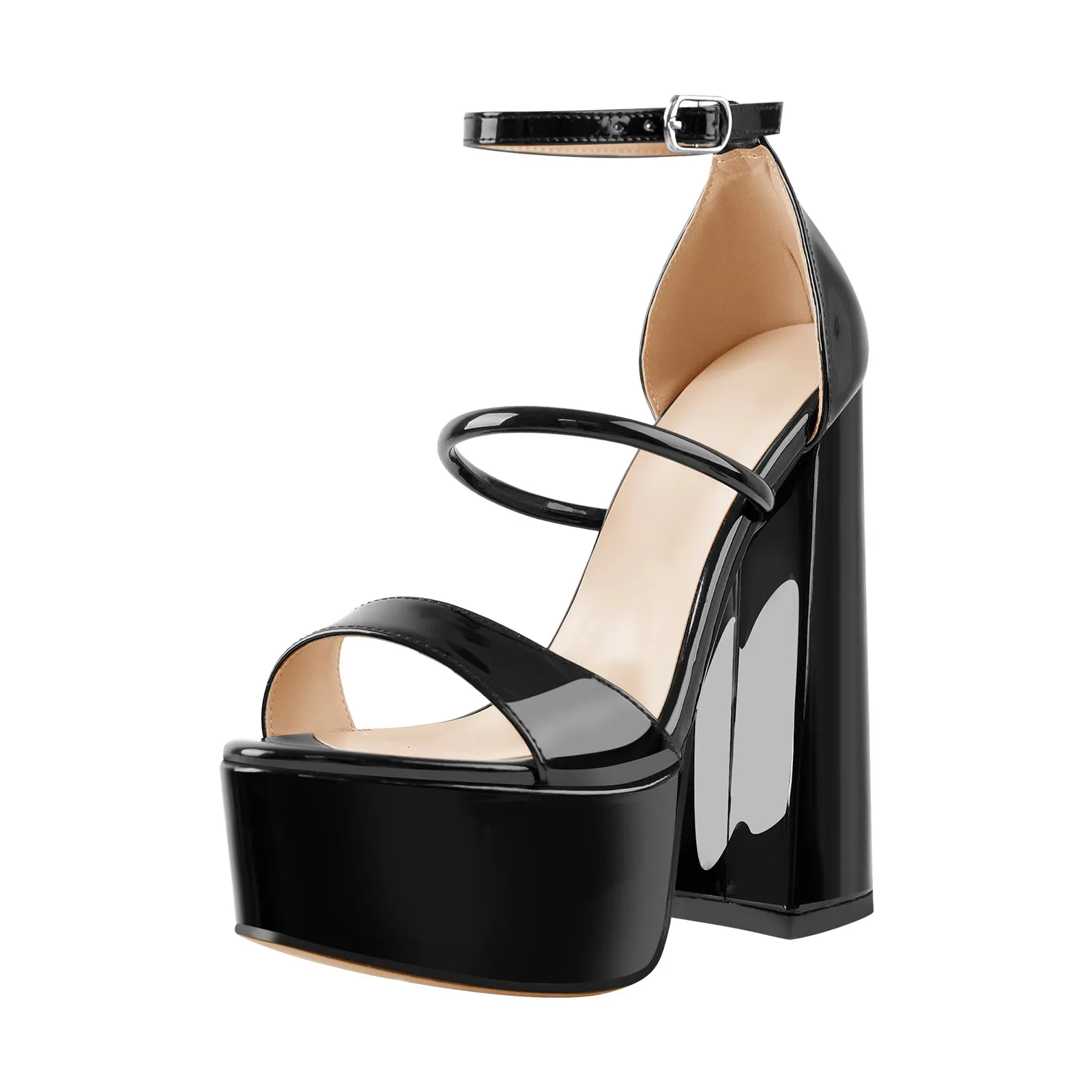 Open Toe Black Band Platform Chunky High Heels Sandals sold by Onlymaker product image thumbnail 2