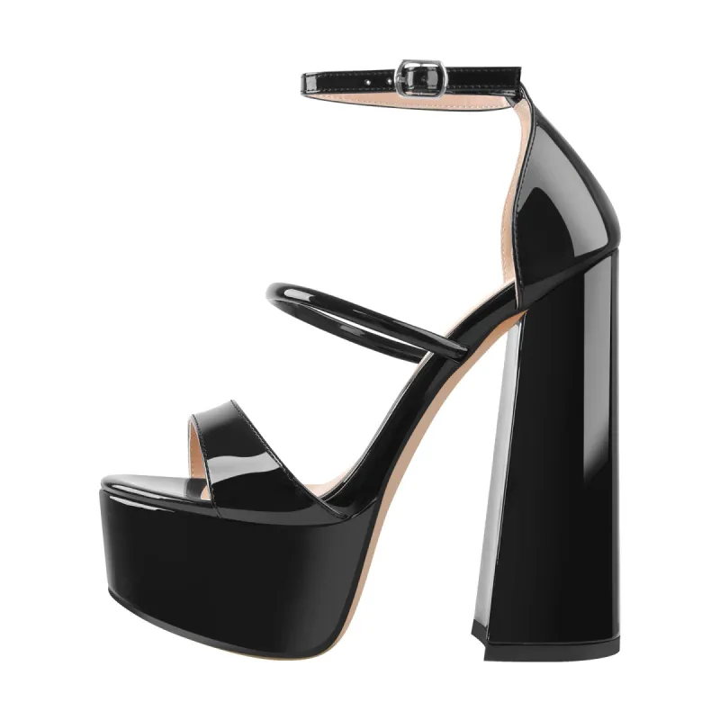 Open Toe Black Band Platform Chunky High Heels Sandals sold by Onlymaker