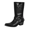 Pointed Toe Chunky Heel Buckle Strap Mid-Calf Western Boots sold by Onlymaker