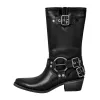 Pointed Toe Chunky Heel Buckle Strap Mid-Calf Western Boots sold by Onlymaker