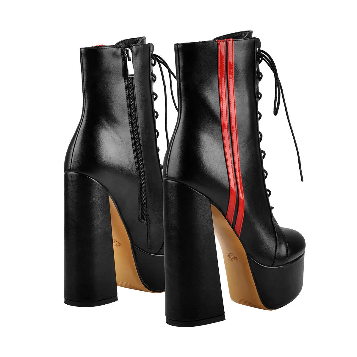 Lace Up Platform Round Toe Side Red Stripes Chunky Heels Ankle Boots sold by Onlymaker product image thumbnail 3