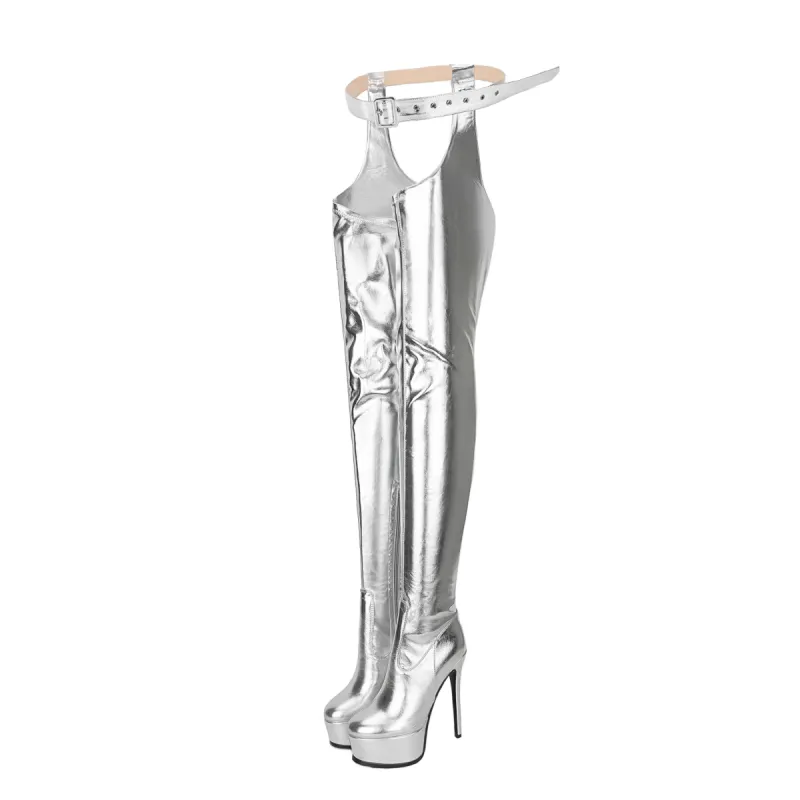 Metallic Stiletto Platform Waistband Pantyhose Boots sold by Onlymaker