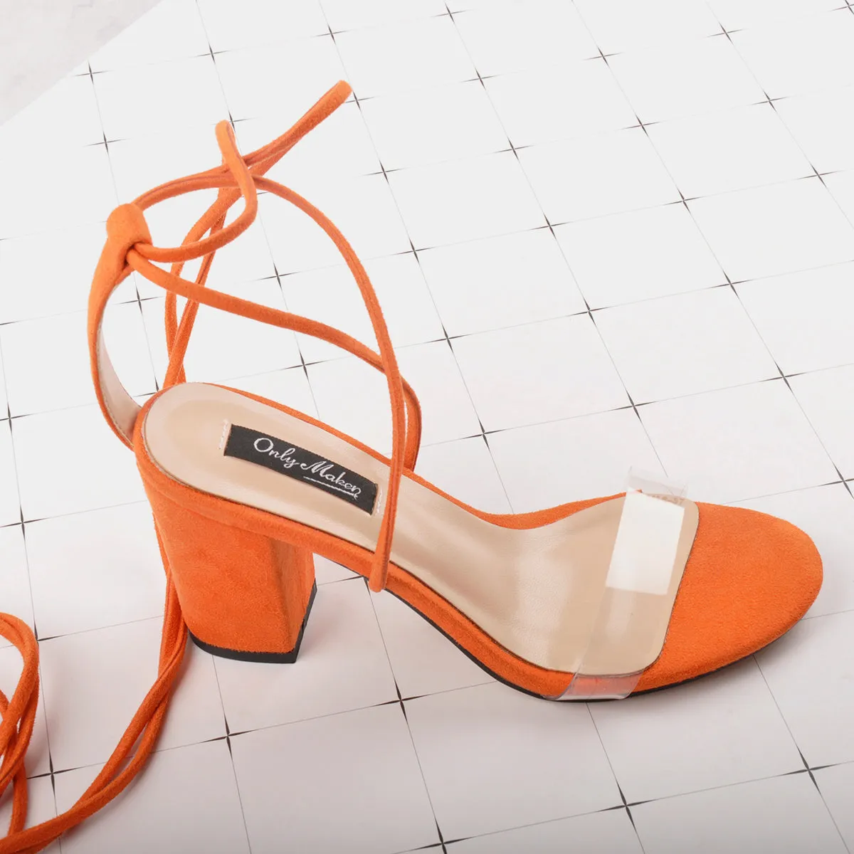 Chunky High Heel Orange Lace Up Sandals sold by Onlymaker product image thumbnail 5