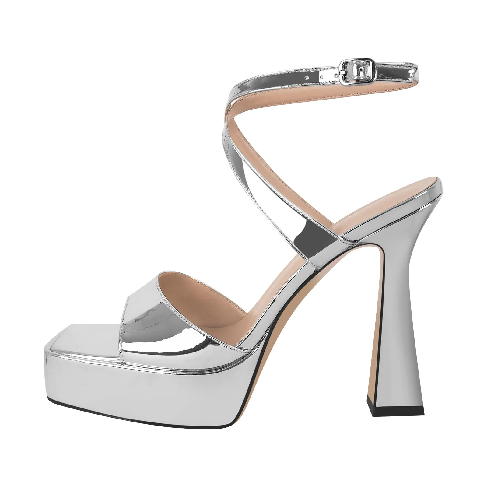 Square Toe Ankle Strap Silver Sandals sold by Onlymaker