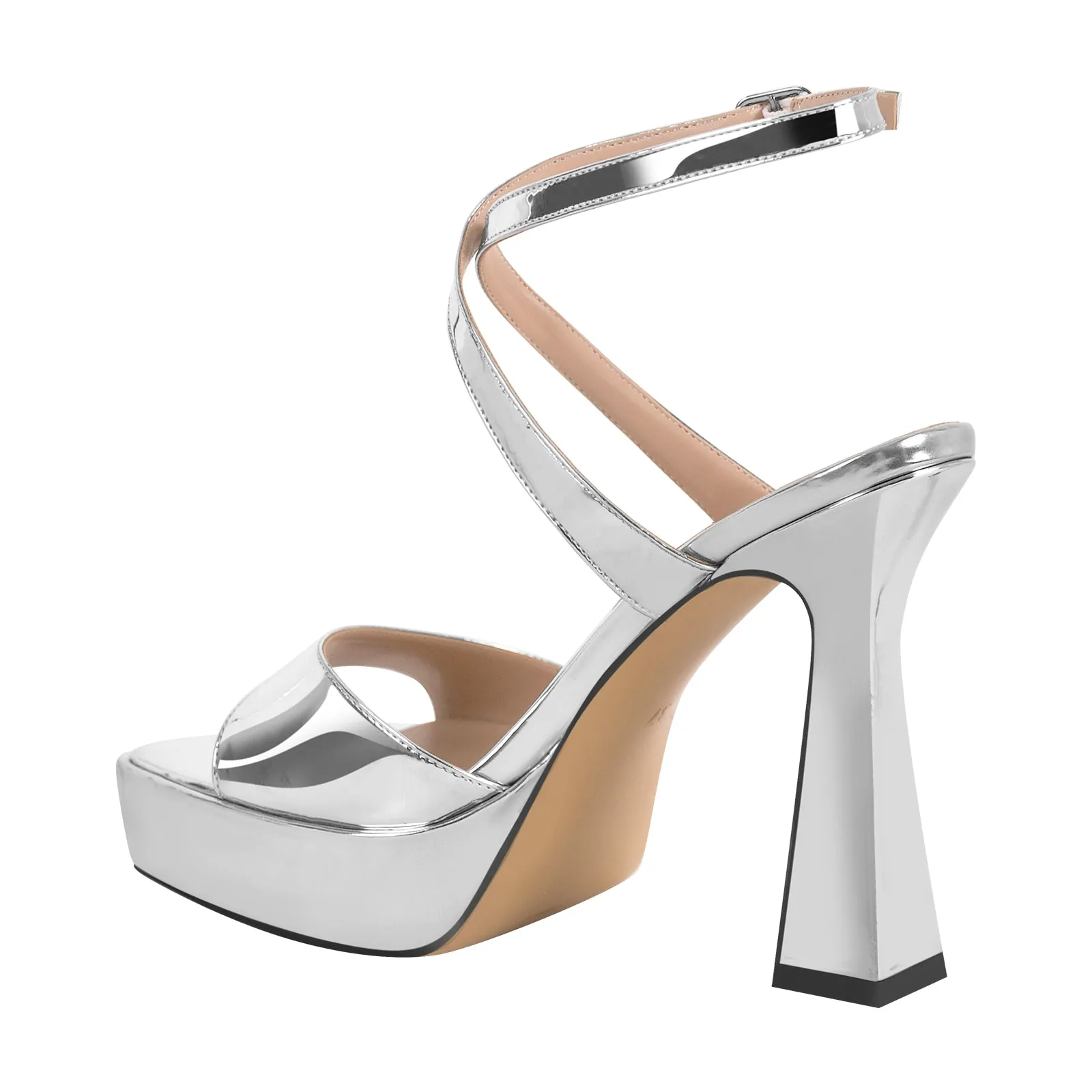 Square Toe Ankle Strap Silver Sandals sold by Onlymaker product image thumbnail 3
