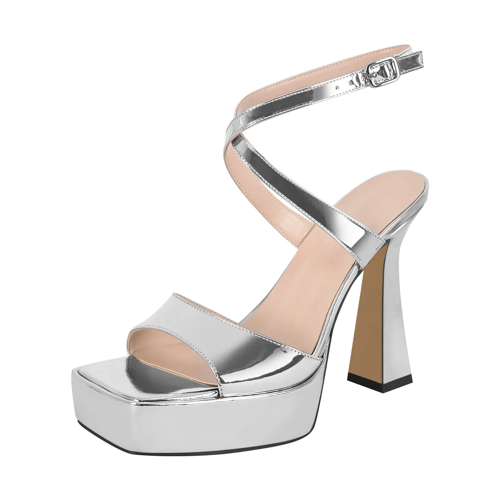 Square Toe Ankle Strap Silver Sandals sold by Onlymaker product image thumbnail 2