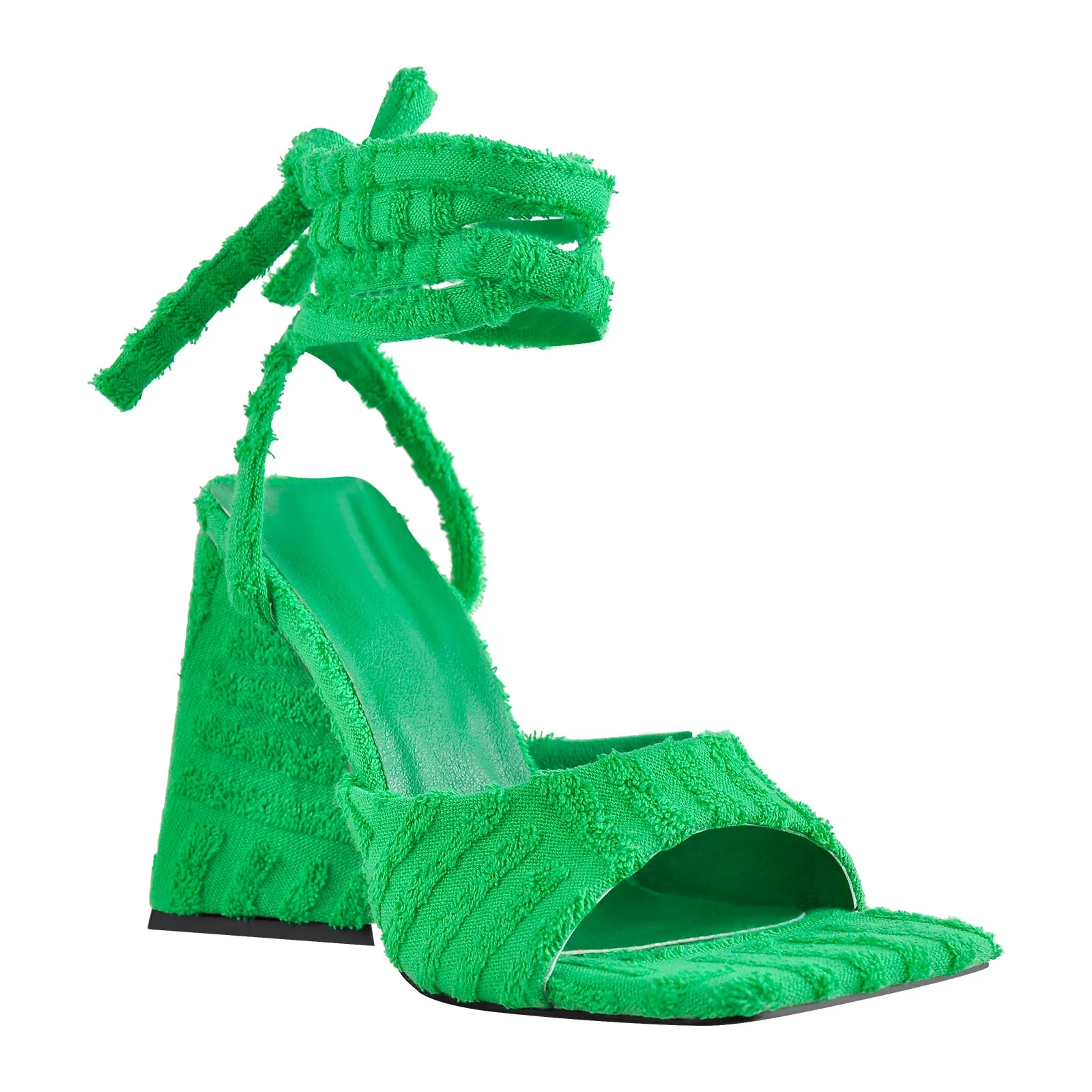 Square Toe Towelling Lace Up Chunky Heel Sandals sold by Onlymaker product image thumbnail 2